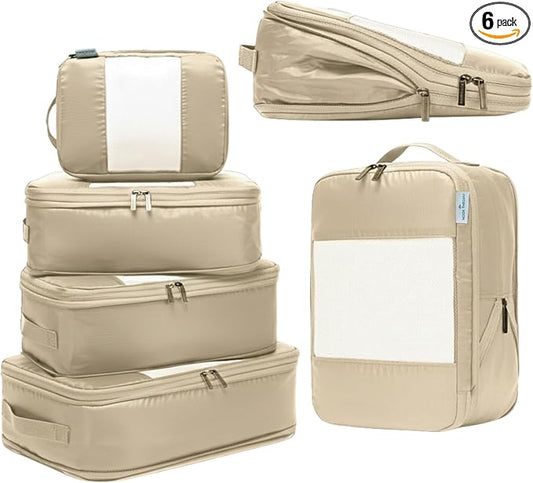 6-Pack Large Compression Packing Cubes for Travel - Lightweight Compression Packing Cube Set, Water-Resistant Luggage Organizer Bags & Suitcase Organizers, Travel Cubes for Carry-On, Checked Luggage by NookTheory