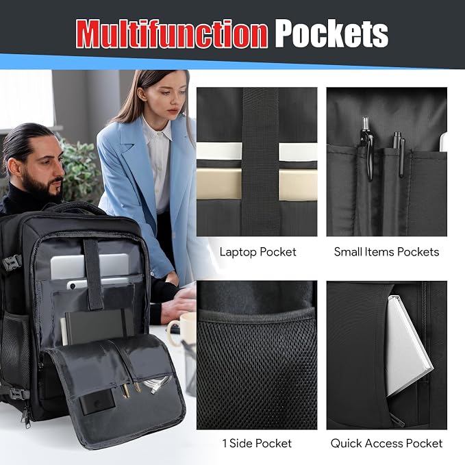 Expandable Travel Backpack 45L-55L, Extra Large Carry on Backpack Hiking Camping Rucksack with Waterproof Wet Pocket, Anti-Theft 18.4 Inch Gaming Laptop Bag for Road Trip Outdoor Sports, Black - Image 3