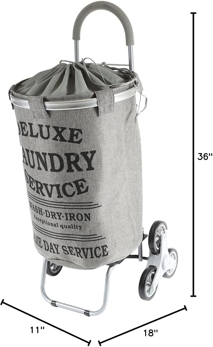 dbest products Stair Climber Laundry Trolley Dolly, Grey Laundry Bag Hamper Basket cart with wheels sorter - Image 7