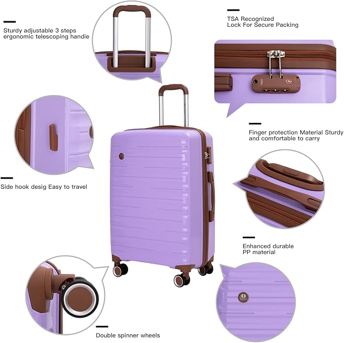 Travelhouse Luggage Sets 5 Piece with Double Spinner Wheels,PP Hardside Suitcase Sets with TSA Lock,Carry On Luggage Set with Travel Duffle Bag for Women and Men - Image 5
