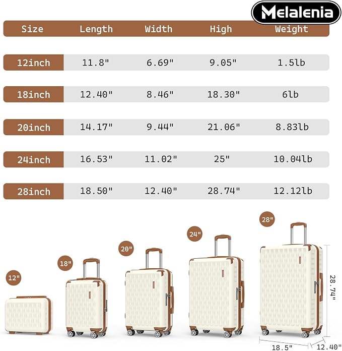 Melalenia Luggage Sets 4 Piece Hard Shell Carry on Suitcase with Spinner Wheels and TSA Lock, Lightweight Travel Duffel Bag for Women, Beige Brown - Image 3