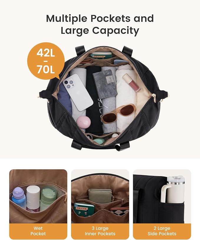 LOVEVOOK Travel Duffle Bag,Puffer Weekender Bags For Women with Shoe Compartment,42L Carry On Duffel Bags For Airplanes,Hospital Bag for Labor and Delivery,Overnight Bag With Toiltry Bag,2Pcs Set - Image 4
