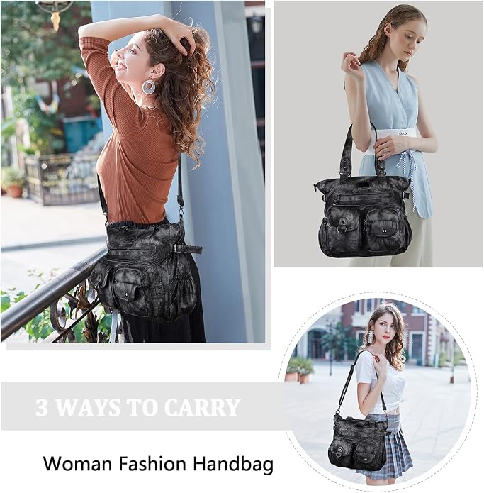 Angelkiss Purses Handbags for Women PU Tote Satchel Bags for Women Pockets Shoulder Bags… | PU - Image 7