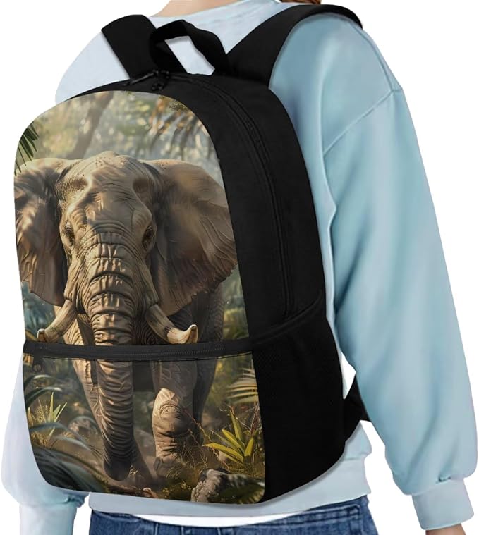 Elephant Backpack for Kids Boys Backpack with Lunch Box Water Bottle Holder and Soft Pencil Pouch 4PCS Set Bookbag with Front Pocket for School Teens 17 inch Lightweight School Bag for Girls - Image 2
