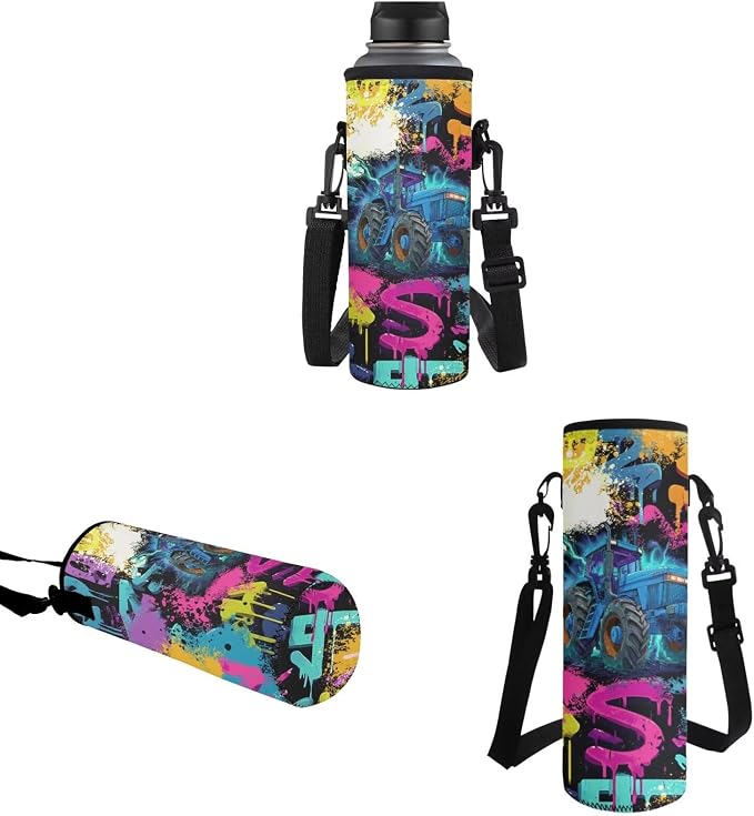 Boys Graffiti Tractor Backpack Set for School & Camping, Portable School Bags with Reusable Lunch Box Bag Pencil Case & Water Bottle Sleeve Teen Kids Bookbag - Image 5