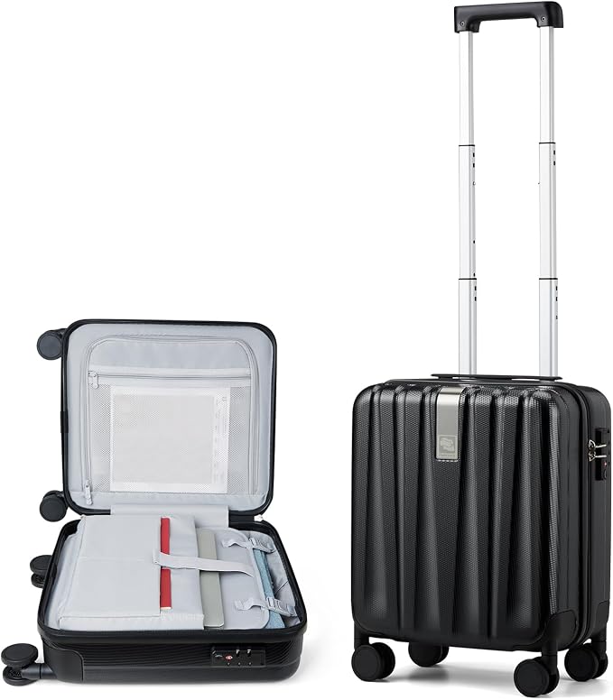 Hanke 16 Inch Underseat Carry on Suitcases with Wheels,Lightweight Hard Shell Carry on Luggage for Weekender,Travel Approved Small Suitcase,Travel Luggage for Womem Men,Jet Black. by Hanke