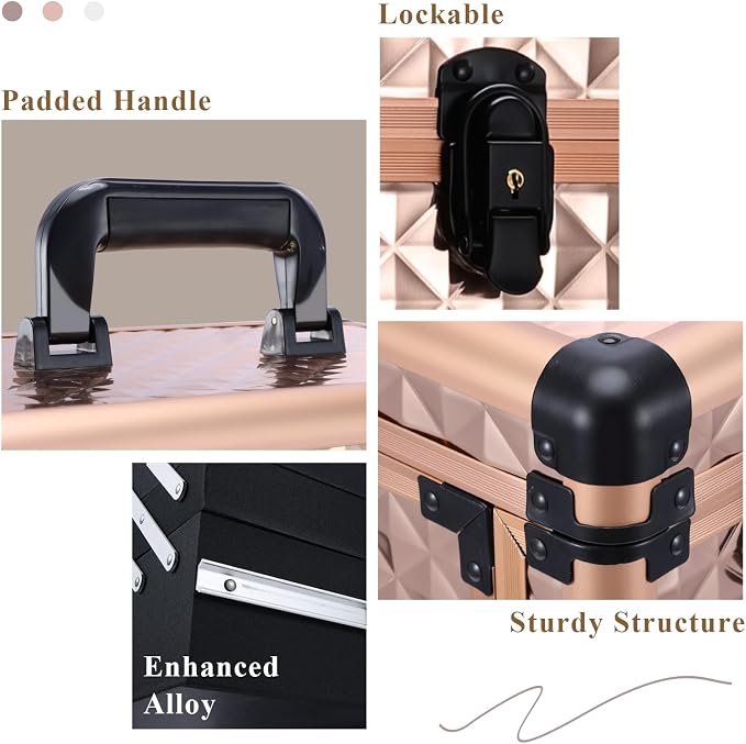 Professional Makeup Artist Rolling Train Case Multi-functional Cosmetic Train Case Large Trolley Storage Case for Nail Technicians Cosmetology Case for Hairstylist Rose Gold - Image 8