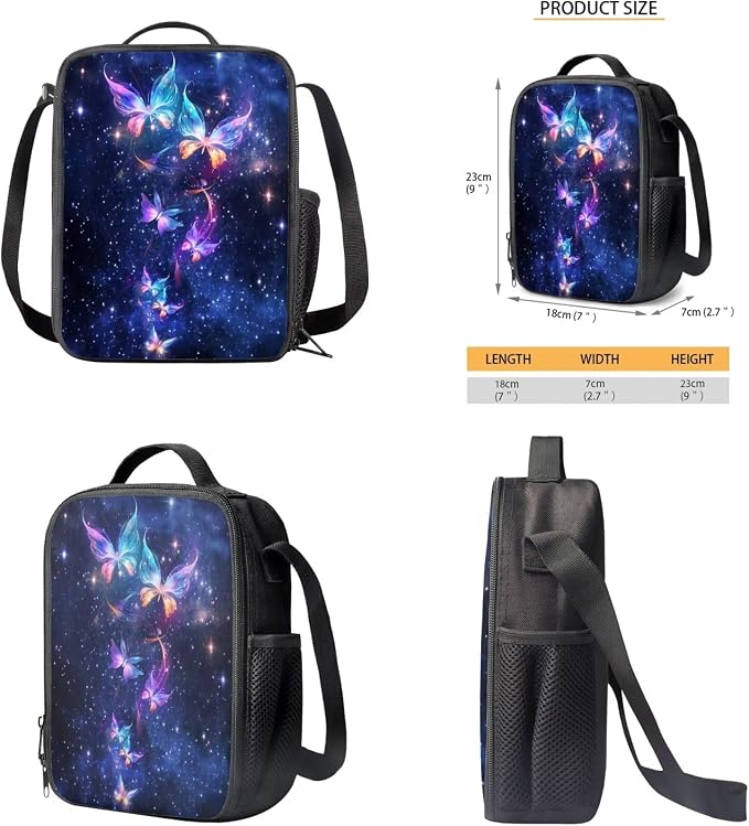 Galaxy Butterfly Backpack for Girls Kids Backpack with Lunch Box Water Bottle Carrier with Strap and Aesthetic Pencil Case 4PCS Set Bookbag with Compartments for School Teens 17" School Bag - Image 5