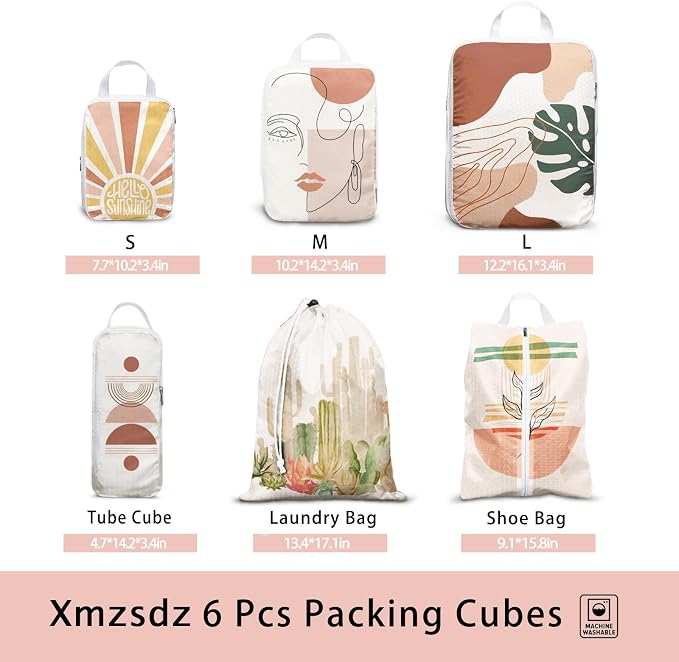 6 Pcs Compression Packing Cubes, Packing Cubes for Travel, Waterproof Luggage Organizer Bags Set, Cute Packaging Cubes for Women Kids Backpack Carry-Ons - Image 3
