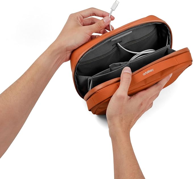 Orbitkey 2-in-1 Tech Accessory Pouch with Detachable Slim Sleeve – Travel Electronics Organizer for Cables, Chargers, Earbuds, Power Bank – Compact Gadget Bag & Portable Tech Storage Case (Terracotta) - Image 7