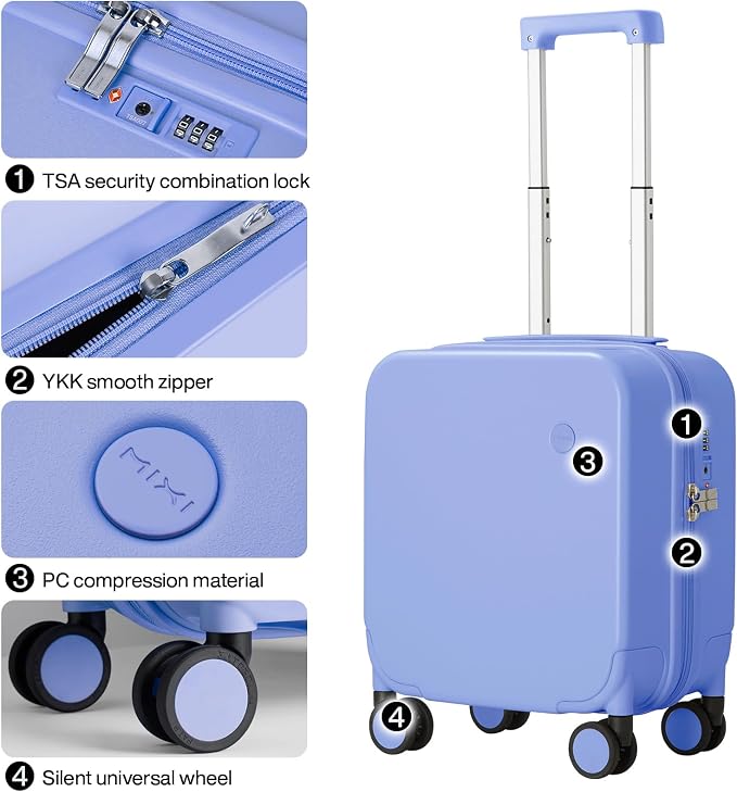 mixi 14 Inch Underseat Luggage Carry on Suitcase Free Boarding Personal Item Suitcases with Spinner Wheels Hardshell Lightweight PC for Short Travel, Lilac Purple - Image 5