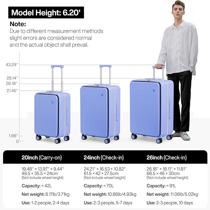 mixi 20 Inch Carry On Luggage 22x14x9 Airline Approved PC Hard Shell Suitcase Top Opening Aluminum Frame Travel Suitcases with Wheels, Lilac Purple - Image 6