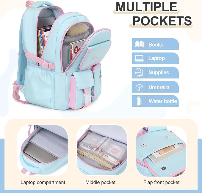 DIGOBAY Backpacks for Girls, 6PCS School Backpack with 14OZ Water Bottle Lunch Box Pencil Pouch for Teen Girls Kids Elementary Primary Middle High College Travel School bag Bookbag Set - Image 6