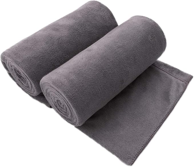 JML Microfiber Bath Towel 2 Pack(30" x 60"), Oversized Thick Towels, Soft, Super Absorbent and Fast Drying, No Fading Multipurpose Use for Sports, Travel, Fitness, Yoga, 30 in 60 in, Grey Count | Microfiber, Hanging Loop, Oversized, Soft & Absorbent, F... by JML