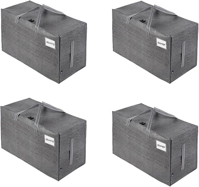 VENO 4 Pack Extra Large Heavy Duty Moving Bags with Wide Opening & Reinforced Handles, Reusable Storage Tote Bags with Strong Zippers for Clothes, College Dorm Essentials & Moving Supplies by Veno