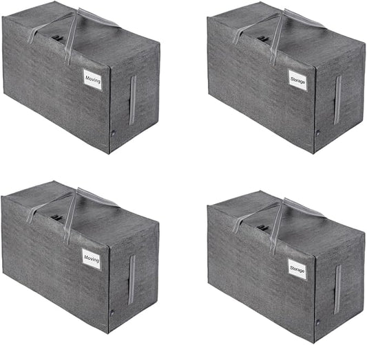 VENO 4 Pack Extra Large Heavy Duty Moving Bags with Wide Opening & Reinforced Handles, Reusable Storage Tote Bags with Strong Zippers for Clothes, College Dorm Essentials & Moving Supplies by Veno