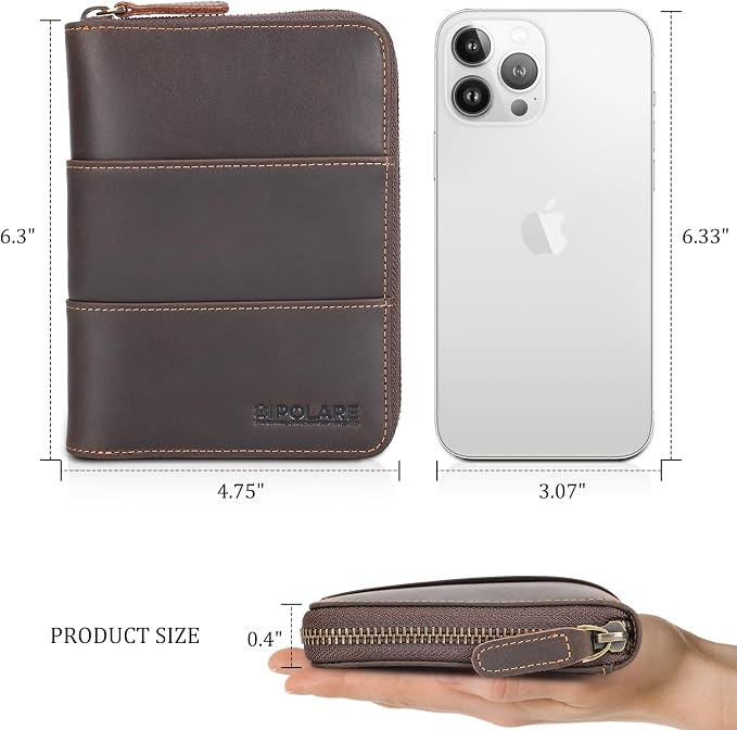 Polare Full Grain Leather Travel Passport Wallet with YKK Zipper and RFID Blocking Document Organizer Holder 2 Passports (Dark Brown with AirTag Slot) - Image 6