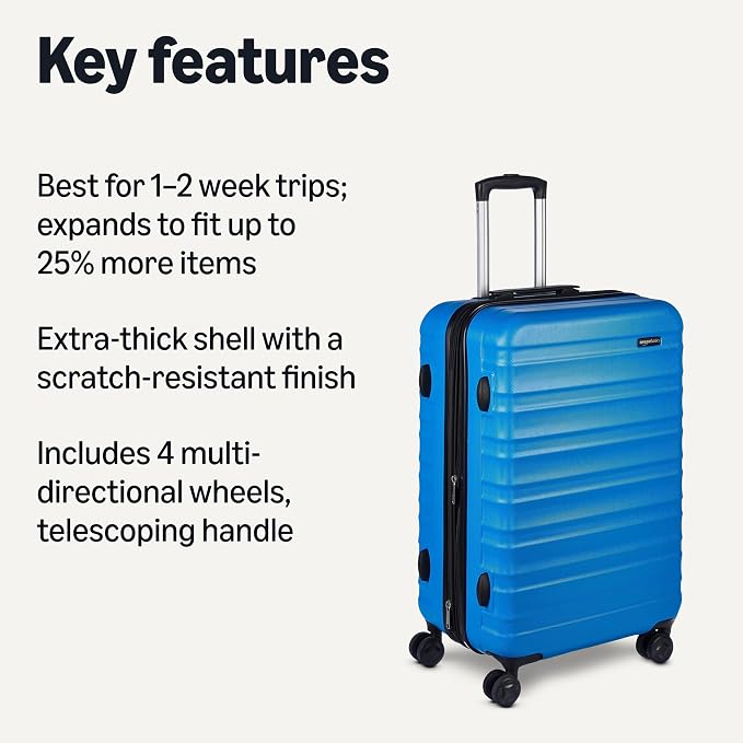 Amazon Basics 26" Hardside Medium Checked Luggage, Expandable For Up to 15% More Space, With Scratch-Resistant Surface, Four Multi-directional Wheels, Light Blue - Image 2