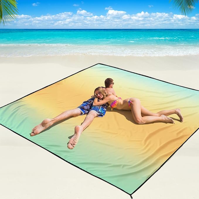 WIWIGO Beach Blanket Waterproof Sandproof Beach Mat 79" X 83"/10'x9'for 2-8 Adults Quick Drying Outdoor Picnic Mat Beach Accessories for Travel, Camping, Hiking by WIWIGO