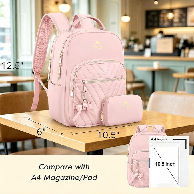 MATEIN Pink Mini Backpack, Fashion Cute Bookbag Purse for Women, 2pcs Sets | Waterproof Lightweight Small Daypack, Ladies Teen Girls Casual Daily Shoulder Bag, Handbags for Travel Work School College - Image 3