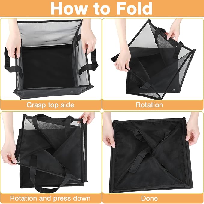 Zopeal 1 Pack Popup Laundry Hamper 13 Inch Collapsible Laundry Baskets with Handles Mesh Clothes Baskets Portable Single Layer Foldable Clothes Hamper Square Bin for Washing (Black,Single-layer) - Image 3