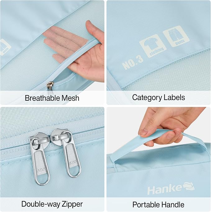 Hanke 7 Piece Expandable Compression Packing Cubes, Premium Travel Packing Organizers for Suitcases/Carry On, Luggage Organizer Bags with Breathable Mesh & Label - Image 5