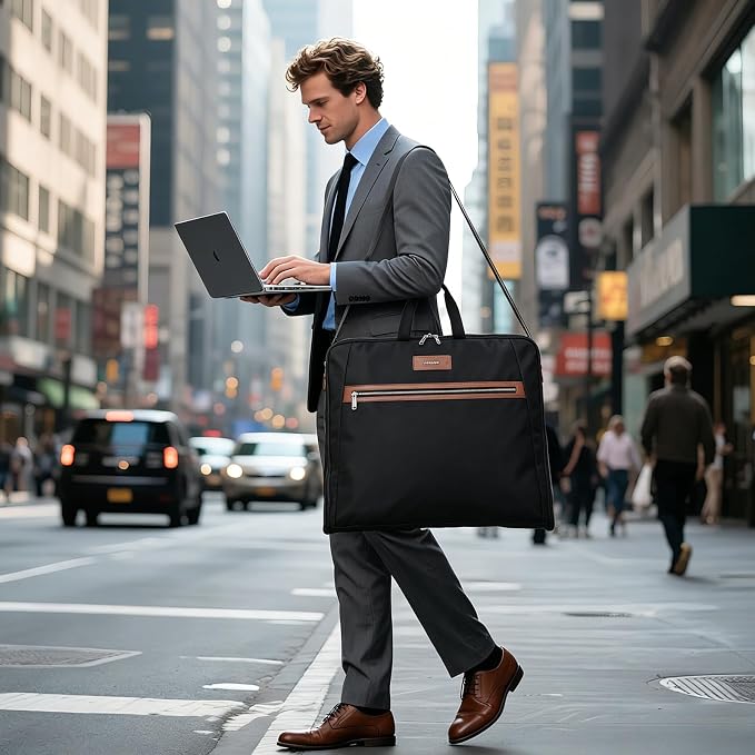 Waterproof Foldable Garment Bags for Travel, 51" Large Travel Hanging Bags for Clothes, Carry on Suit Bag with Strap for Men Women, Wrinkle Free Luggage Suit Cover for Business Trips(Brown) - Image 3