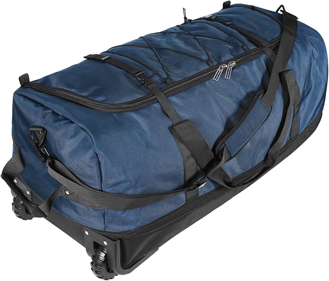 Bagenerous 110L/140L Expandable Soft-Sided Foldable Duffle Bag with 2 Rubber Wheels,Packable 32” Rolling Carry-On with Multi-Pockets & Compartments,Navy Blue by Bagenerous