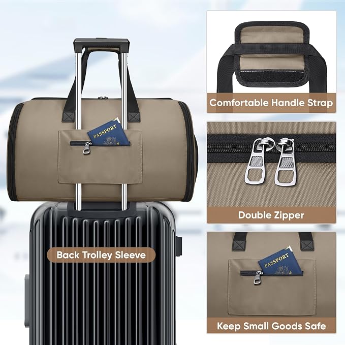 BALEINE Travel Garment Bag, Travel Suit Bag for Men, Water Resistant Carry on Garment Bag for Hanging Clothes, Garment Duffel Bag for Travel Business (Brown-Convertible) - Image 6