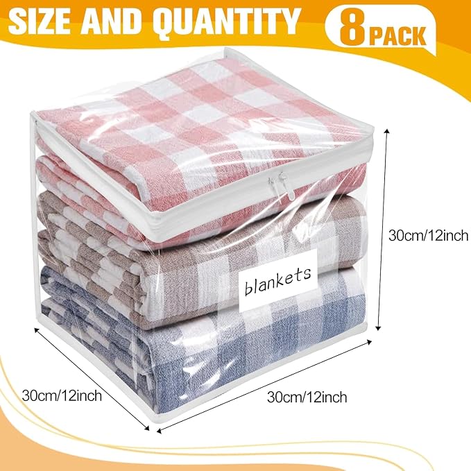Plastic Storage Bags with Easy-Glide Zipper, Pack of 8, Durable Clear Vinyl Zippered Storage Bags for Clothes Sweaters Comforters Blankets Sheets Bedding (12 x 12 x 12 Inch, White) - Image 3