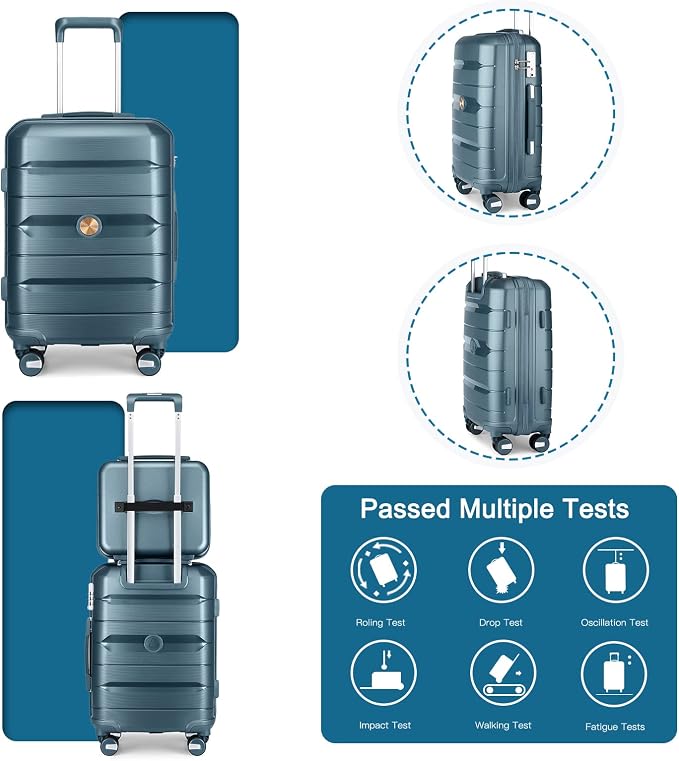 Somago 20" Carry On Luggage and 14" Mini Cosmetic Cases Travel Set Lightweight Polypropylene Suitcase with TSA Lock YKK Zipper Hardside Luggage with Spinner Wheels (2 Piece Set, Ice Blue) - Image 6