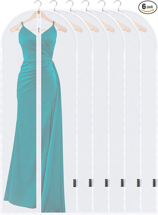 BALEINE 60'' Translucent Garment Bags, 6 Packs PEVA Dress Bag for Closet Clothes Dresses Suit Coats Storage (White, 6PK) by BALEINE