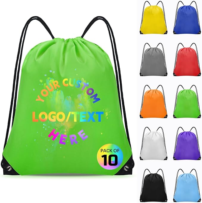 Grneric Custom Drawstring Bags Bulk 10/20/50/100/200 Pack, Promotional Items With Your Logo Personalized String Backpack for Gym, Sport, Travel, Green by Grneric