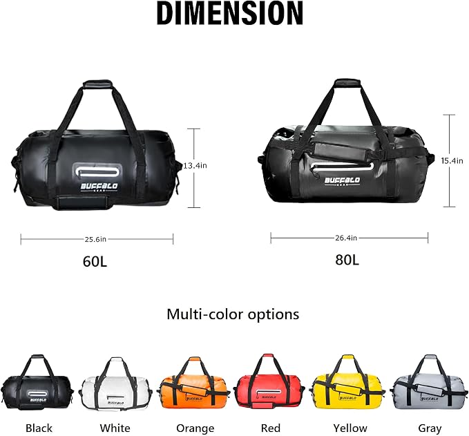 Buffalo Gear Waterproof Duffle Bag 40L 60L 80L Roll-top Dry Bag Heavy Duty Waterproof Duffel Travel Bag for Kayaking Rafting Boating Fishing Camping - Image 7