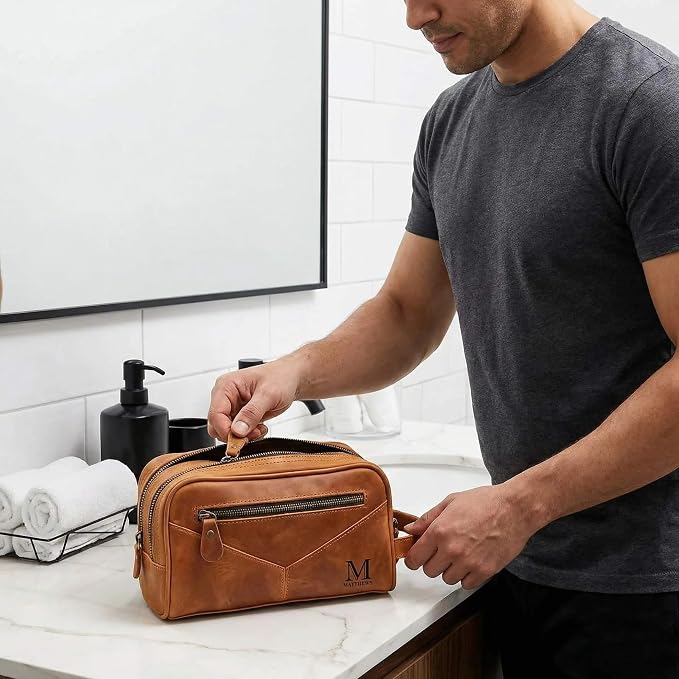 HomeWetBar Personalized Leather Toiletry Bag for Men, With with Waterproof Compartments, Custom Shaving, Travel Dopp Kit, Grandpa, Dad, Husband, Father, Him, Boyfriend - Image 7