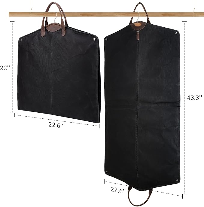 Polare 43” Waxed Canvas Full Grain Leather Trim Garment Bag for Travel, Large Carry on Business Suitcase Cover with YKK Zipper, Waterproof Hanging Suit Garment Cover with Handles,1 pack - Image 2