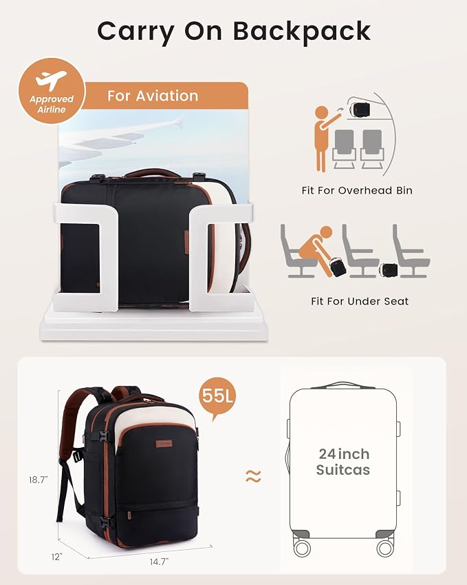 LOVEVOOK Carry On Backpack for Women Flight Approved, Travel Backpack for Men, Personal Item Travel Bag with Large Cup Holder & Padded Laptop Compartment, Business Daypack with 2 Cubes, 18 Inch - Image 2