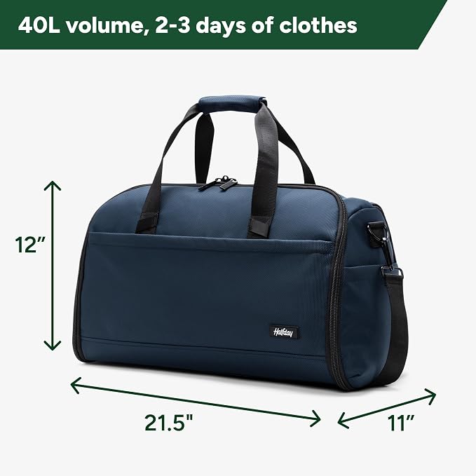 Halfday Convertible 2-in-1 Premium Garment Duffel Weekender Bag 40L: Wrinkle-Free Travel (Hanging Suit Compartment, Shoe Pockets, Trolley Sleeve), Balistic Nylon Carry-on, Pacific - Image 6
