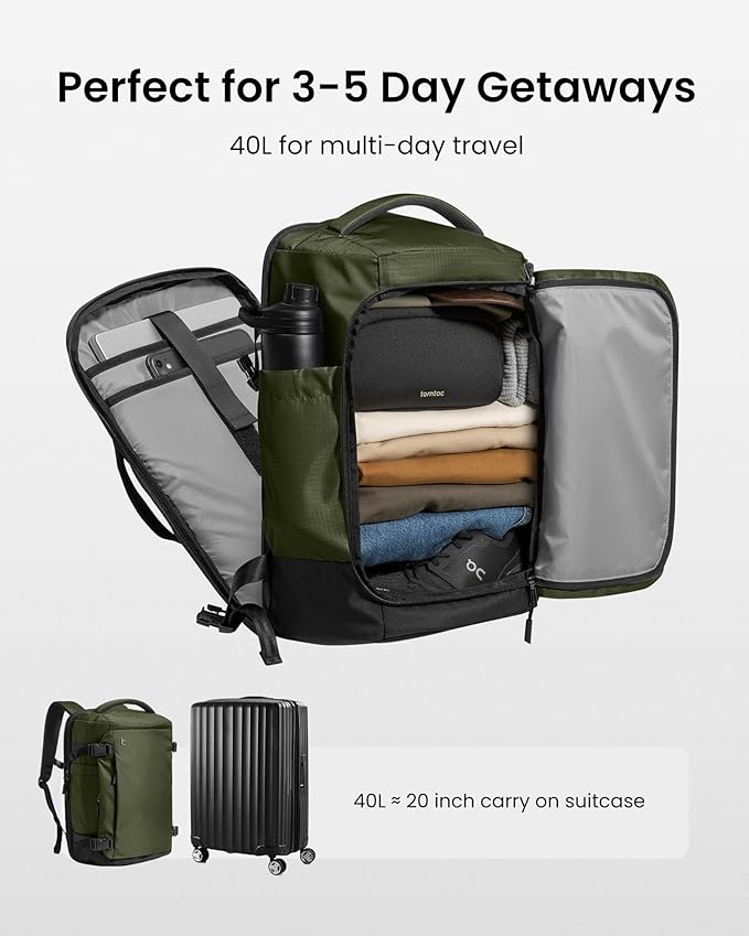 tomtoc 28/40L Travel Backpack, TSA Carry On/Personal Item Bag Flight Approved, Water-resistant Carry on Luggage, PFAS Free - Image 3