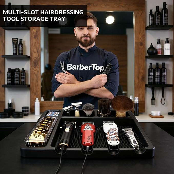 Large Barber Organizer Station, 16 x 12.5 Barber Tray for Clippers & Guards, Duster Brush, Salon Haircut Supplies, Barber Accessories Hair Tool Organizer for Salon & Barbershop and Home - Image 2