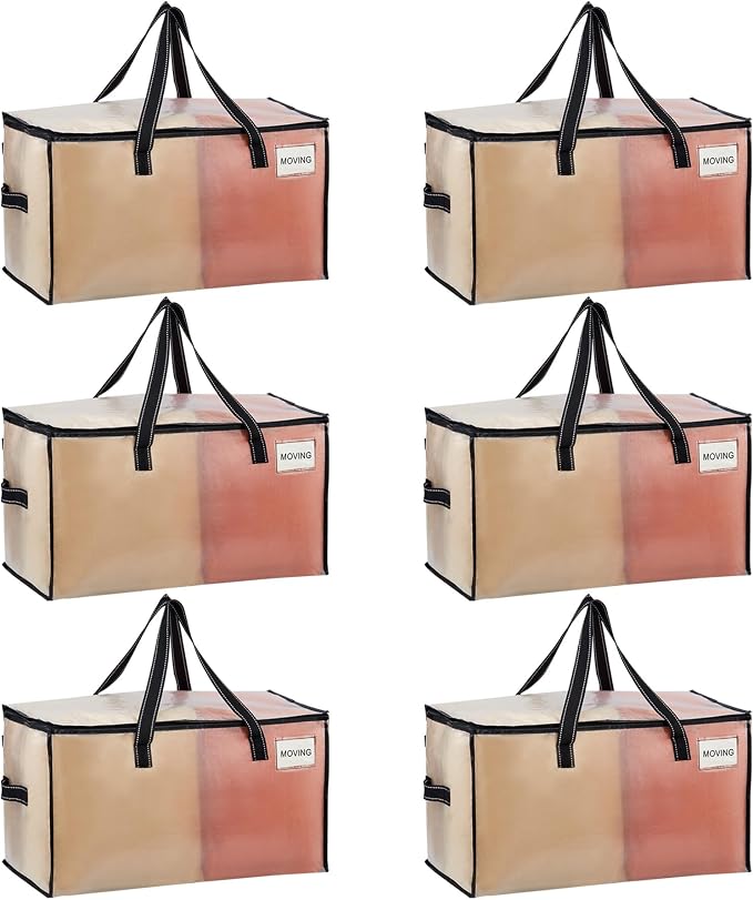 VENO 6 Pack Heavy Duty Moving Bags, Clear Storage Bags for Clothes and Comforters, College Dorm Essentials Packing Supplies, Foldable Boxes Alternative (Clear, 6 Pack) by Veno