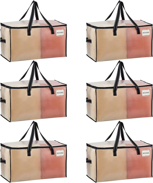 VENO 6 Pack Heavy Duty Moving Bags, Clear Storage Bags for Clothes and Comforters, College Dorm Essentials Packing Supplies, Foldable Boxes Alternative (Clear, 6 Pack) by Veno