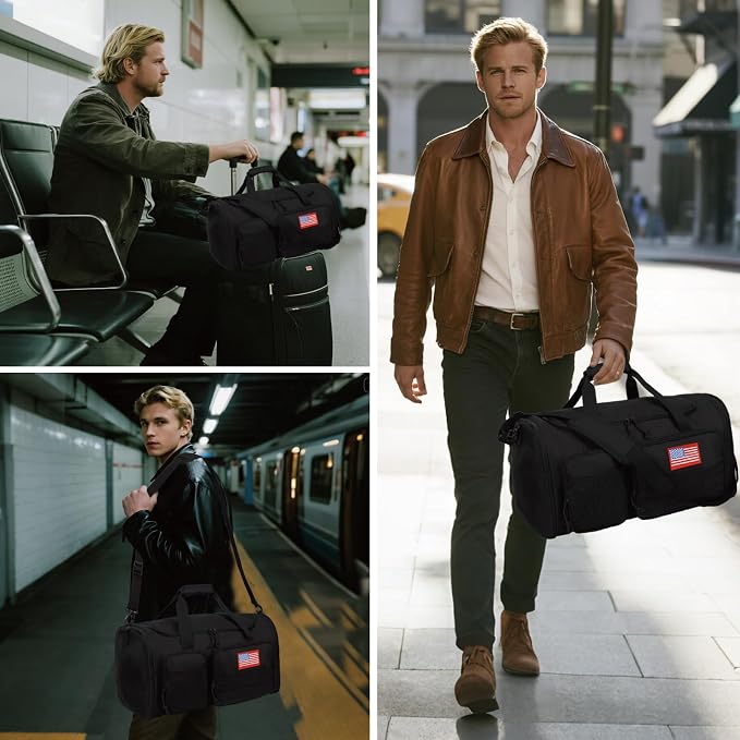 Tactical Duffle Bag For Travel Expandable 52L Large Duffle Bag For Men Gym Duffel With Wet Pocket Multi-Functional Carry On Bags Weekender Overnight Bag Organizer Duffel Bag For Travel - Image 2