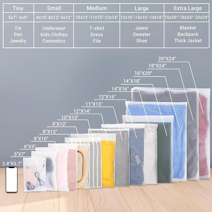 Clothes Packaging Bags for Shipping, 200 Count 10x13 inch Frosted Zipper Plastic Bags for Clothing, Clear Plastic Apparel Bag for Packaging T-Shirt, Shirt, Document, 3 Mil, with Vent Holes - Image 7