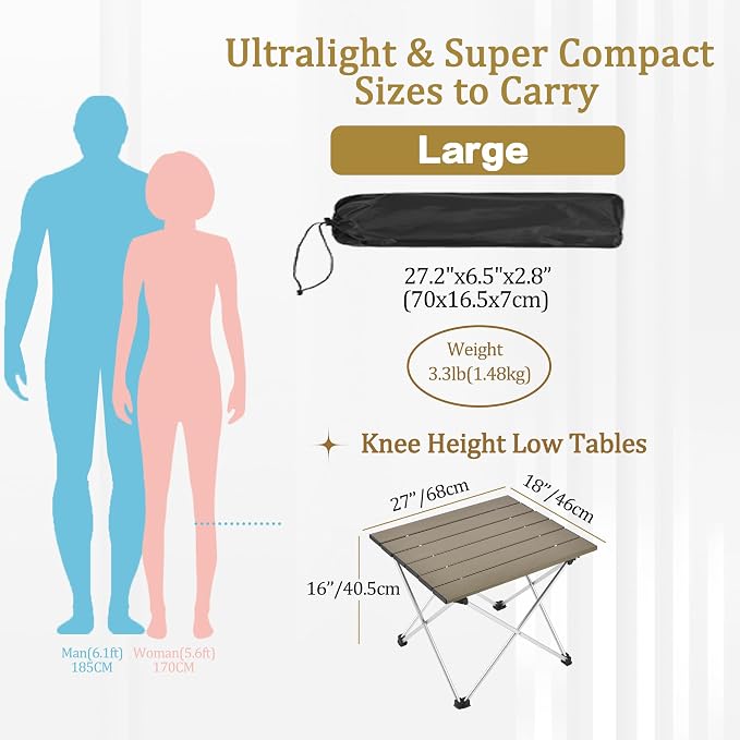 Grope Small Folding Camping Table with Aluminum Table Top, Beach Table for Sand with Carrying Bag,Prefect for Outdoor, Picnic, BBQ, Cooking, Festival (Coffee-L) - Image 2