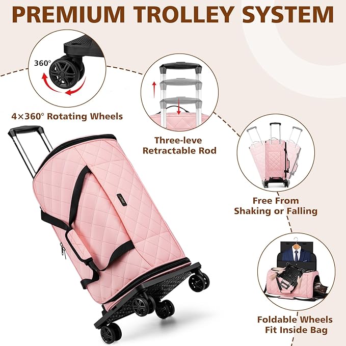 Rolling Garment Bags for Travel - Carry on Convertible Garment Duffle Bags with Wheels for Men Women, 4 in 1 Large Travel Duffel Bags with Shoes Compartment Hanging Suit Dress Weekender Bag 4pcs Set - Image 5