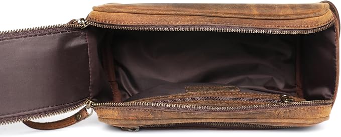 Toiletry Bag for Men – Genuine Leather Dopp Kit, Travel Organizer for Grooming Essentials, Large Shaving Kit Pouch, Durable Distressed Brown Gift for Men - Image 8