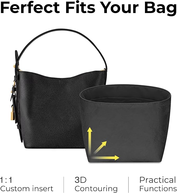 Purse Organizer Insert Compatible with LV All In BB | Handcrafted DuPont™ Tyvek®, Precision 1:1 Custom Fit, Matte Black w/ Zipper, Keep Bag Clean & Protected for Travel & Commute - Image 3