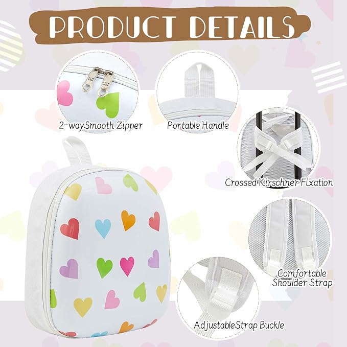 Sanwuta 4 Pcs Kids Luggage Set Back to School Gifts for Girls Boys Carry On Rolling Suitcase Backpack Neck Pillow Travel Set(20 Inch,Heart Style,White) - Image 4