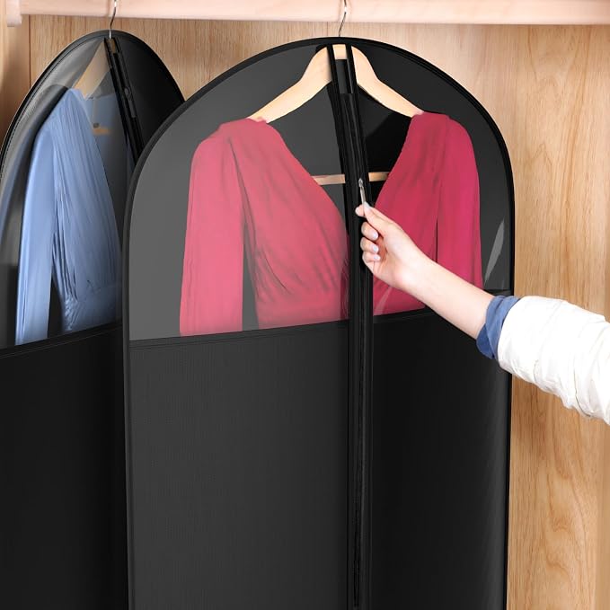 Univivi Long Garment Bags for Hanging Clothes, 54" Dress Bags for Gowns Long for Closet Storage with Large Visible Window for Long Suits, Coats, Dresses, 6 Pack, Black - Image 5